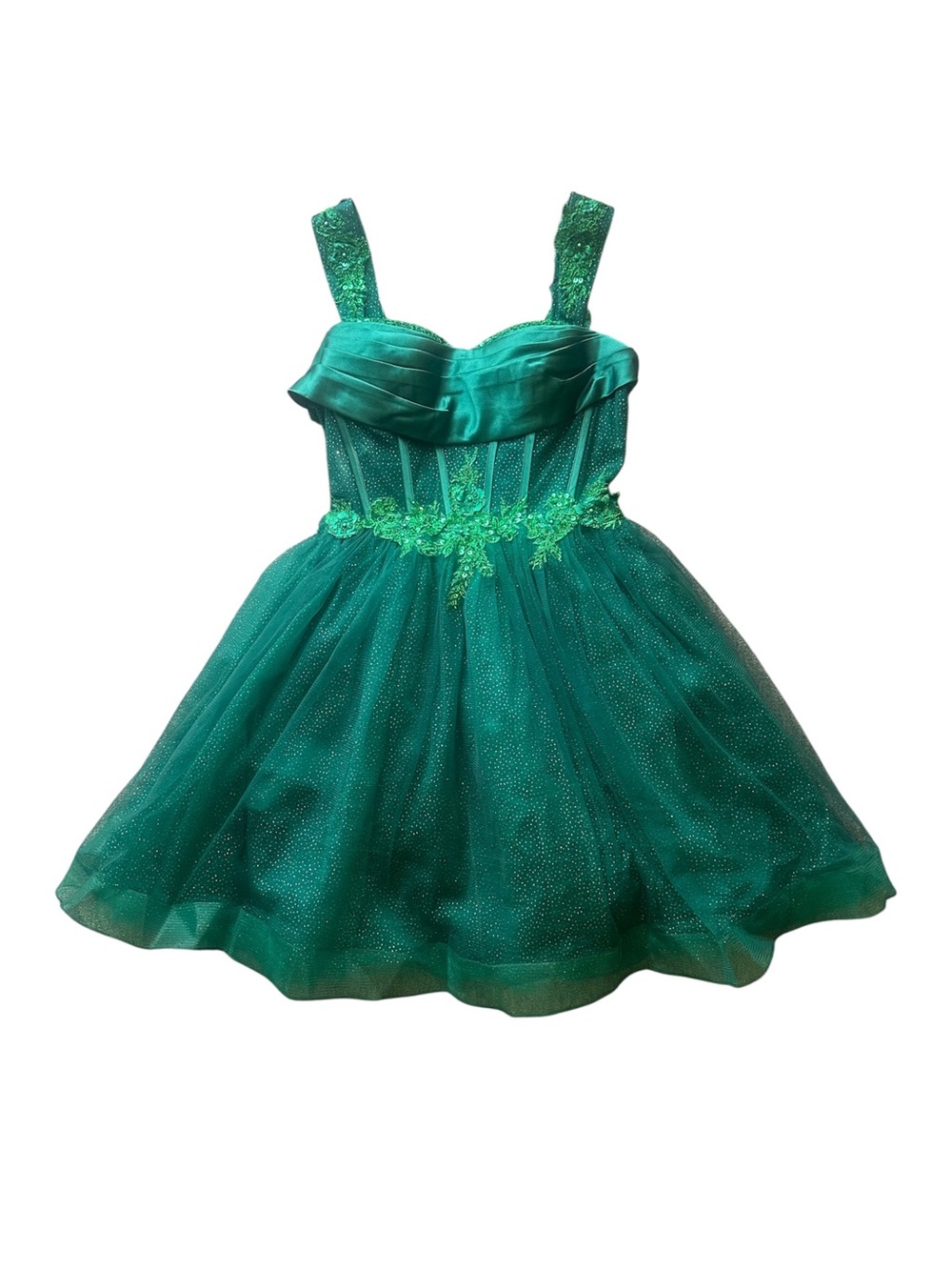 Emerald Green Mini Party Dress with Lace Accents